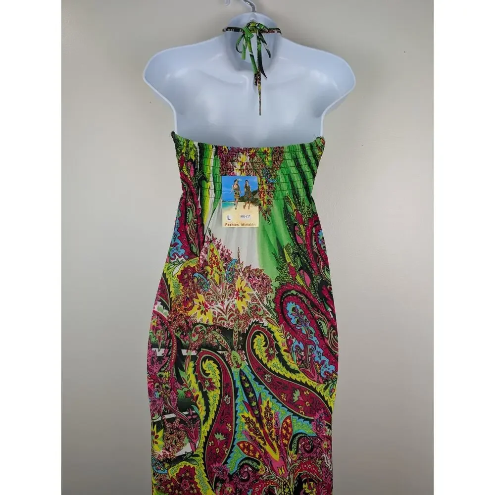 Elegant Green and Pink Maxi Dress - Picture 4 of 8
